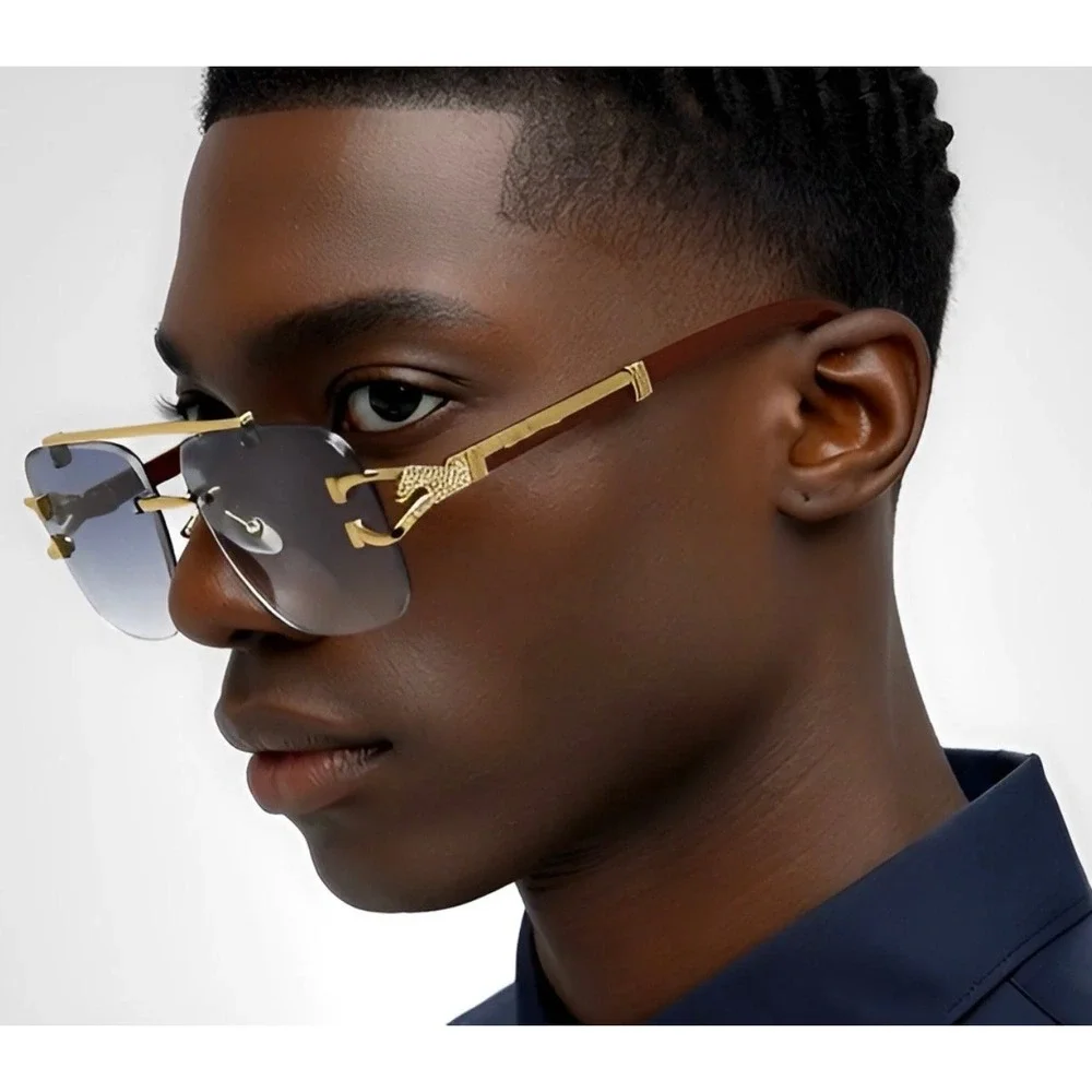 Men Sunglasses Fashion Designer Square Frameless Retro Hip Hop Buffs Lentes‎ New